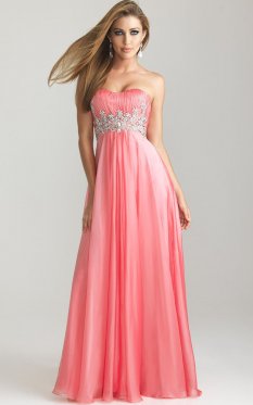 Chiffon Strapless Coral Long Formal Dress Online Sale